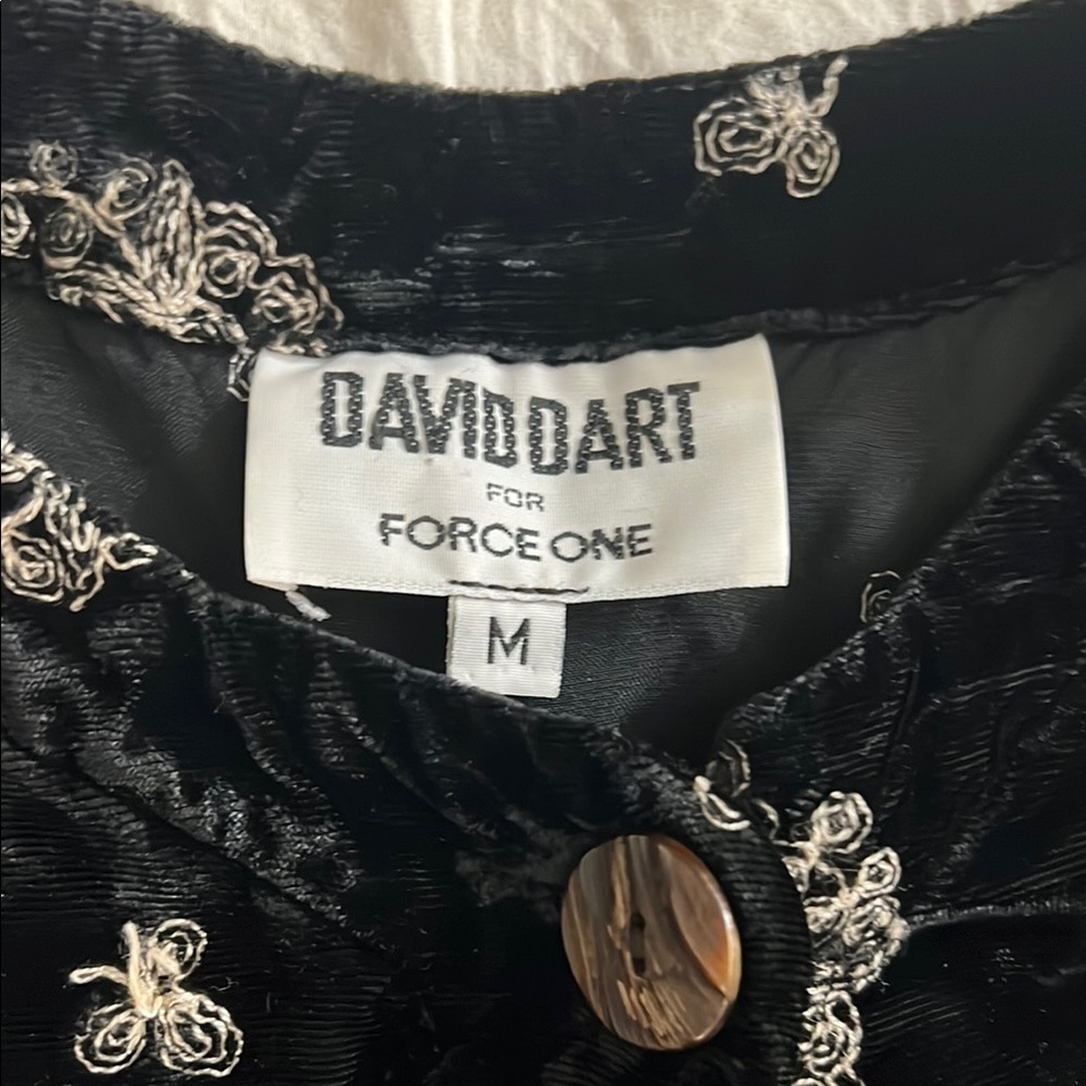 Vintage David Dart Black Velour Floral Short Cardigan - Picture 2 of 4